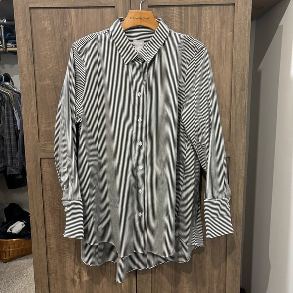 NWT Chicos 2 (large) drama poplin tunic striped button front shirt top - Picture 1 of 11